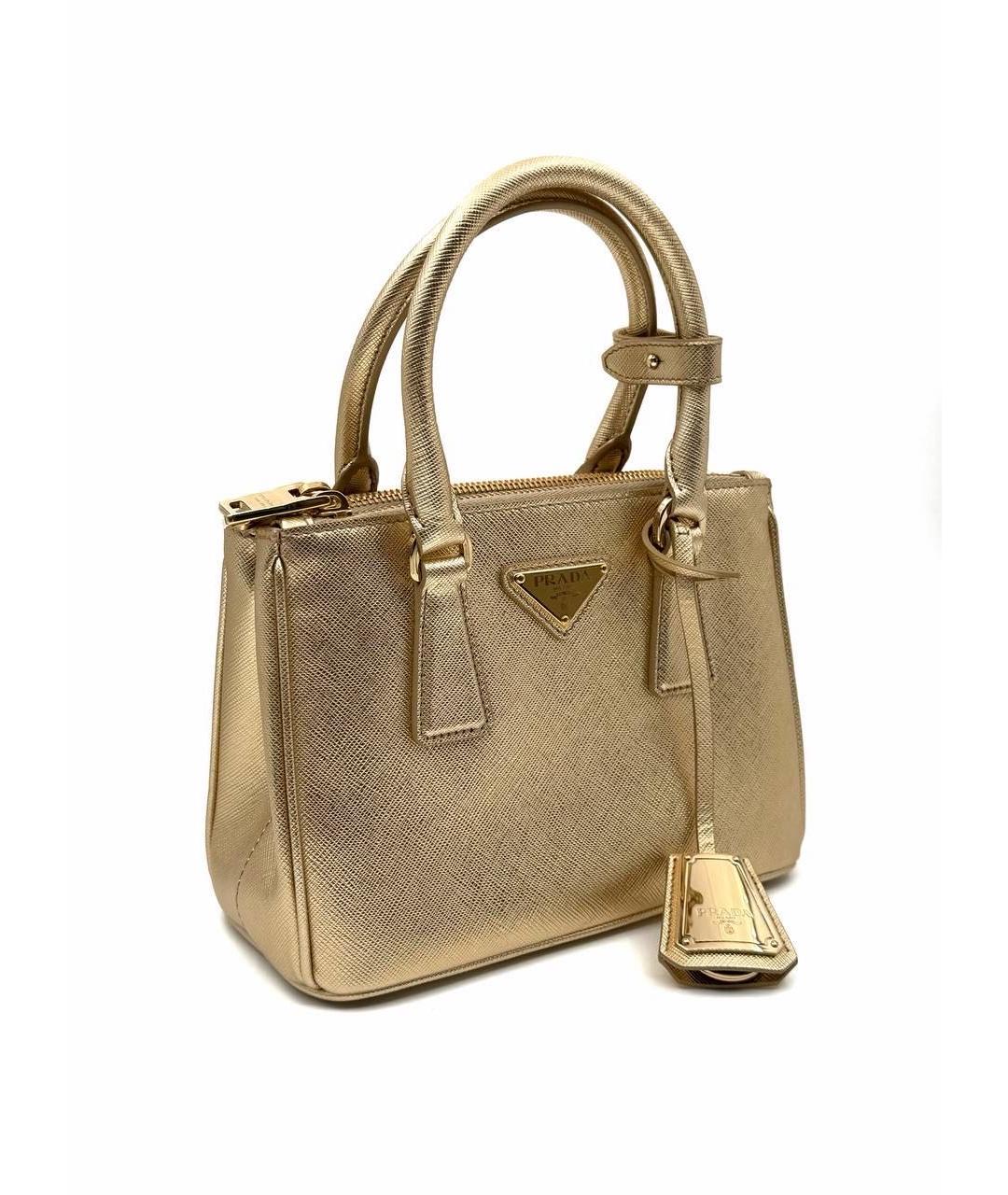 PRADA Золотая кожаная сумка с короткими ручками, фото 3