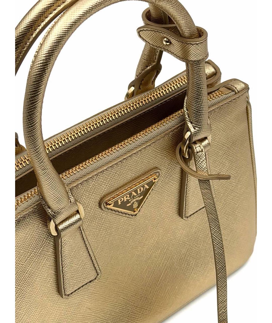 PRADA Золотая кожаная сумка с короткими ручками, фото 5