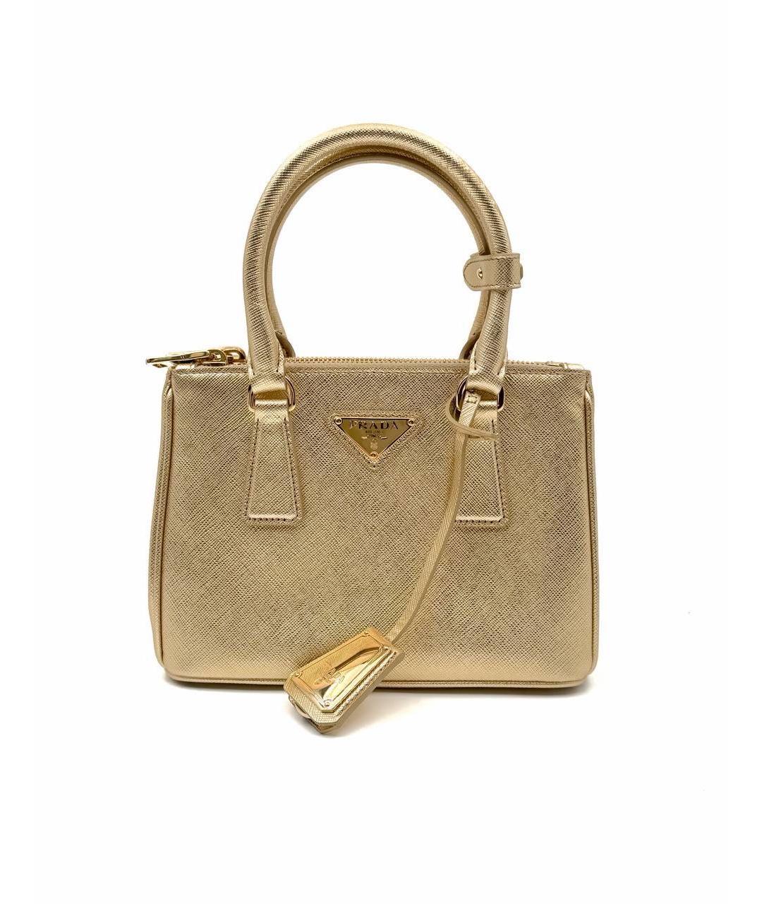 PRADA Золотая кожаная сумка с короткими ручками, фото 9