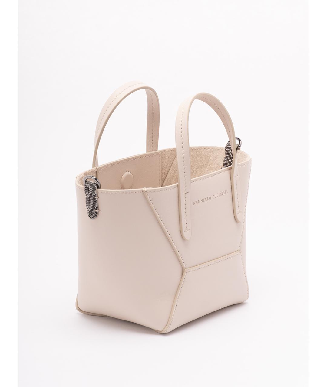BRUNELLO CUCINELLI Бежевая кожаная сумка тоут, фото 3