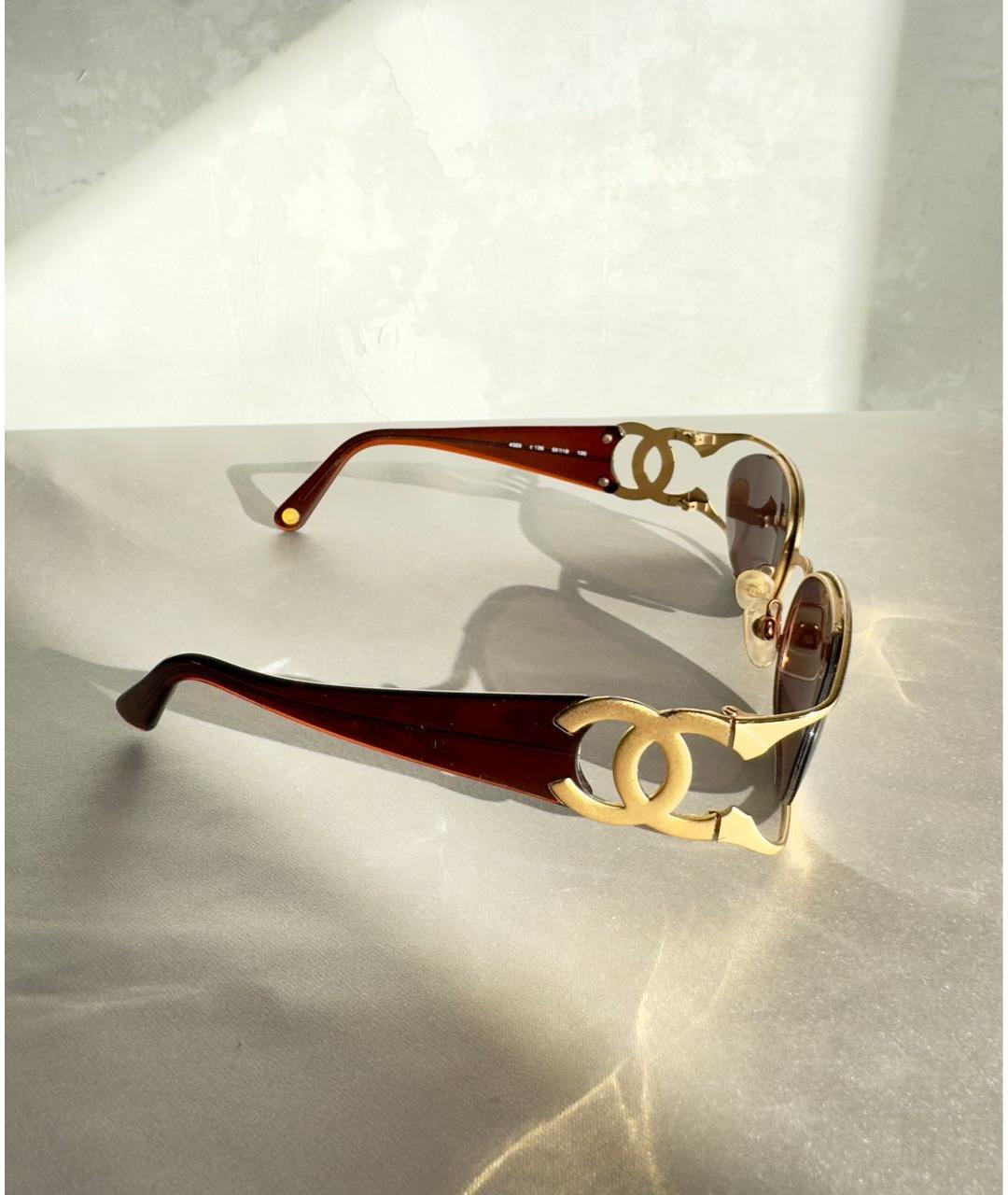 CHANEL Золотые металлические солнцезащитные очки, фото 4