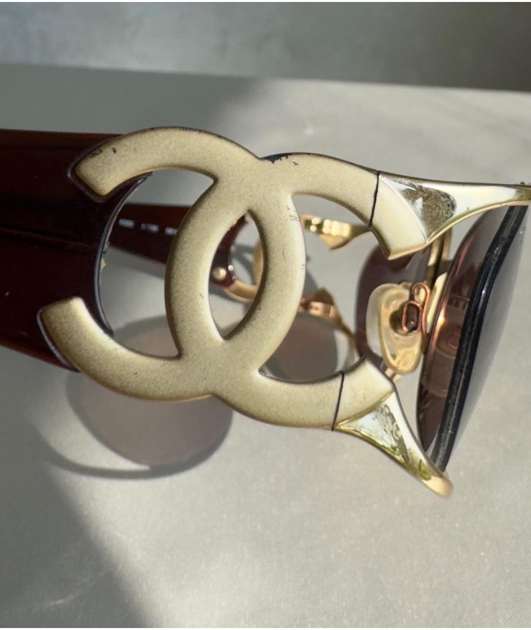 CHANEL Золотые металлические солнцезащитные очки, фото 8