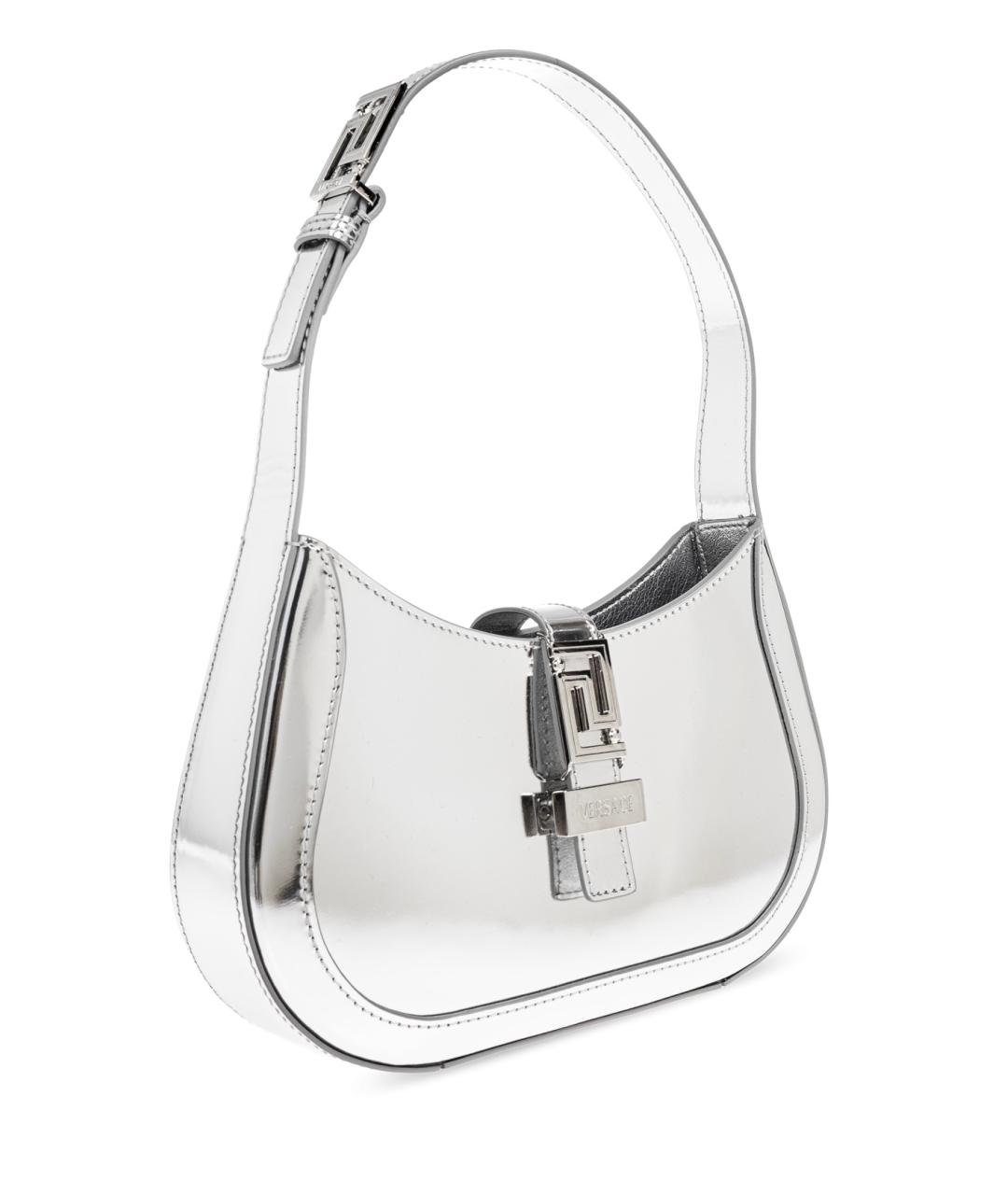 VERSACE Серебряная кожаная сумка с короткими ручками, фото 2