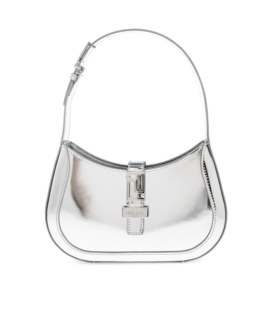 VERSACE Серебряная кожаная сумка с короткими ручками, фото 1