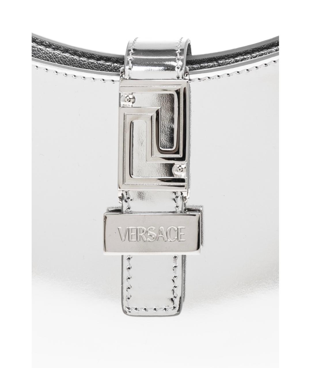 VERSACE Серебряная кожаная сумка с короткими ручками, фото 5