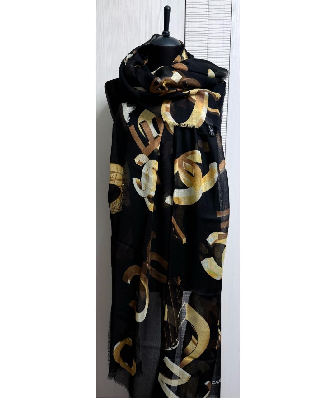 CHANEL Черный кашемировый платок, фото 8