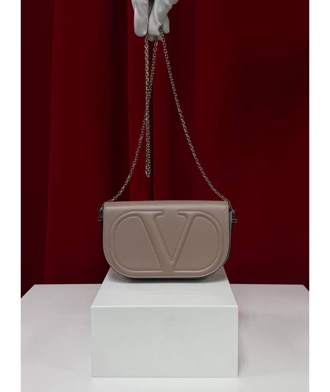 VALENTINO Бежевая кожаная сумка через плечо, фото 4