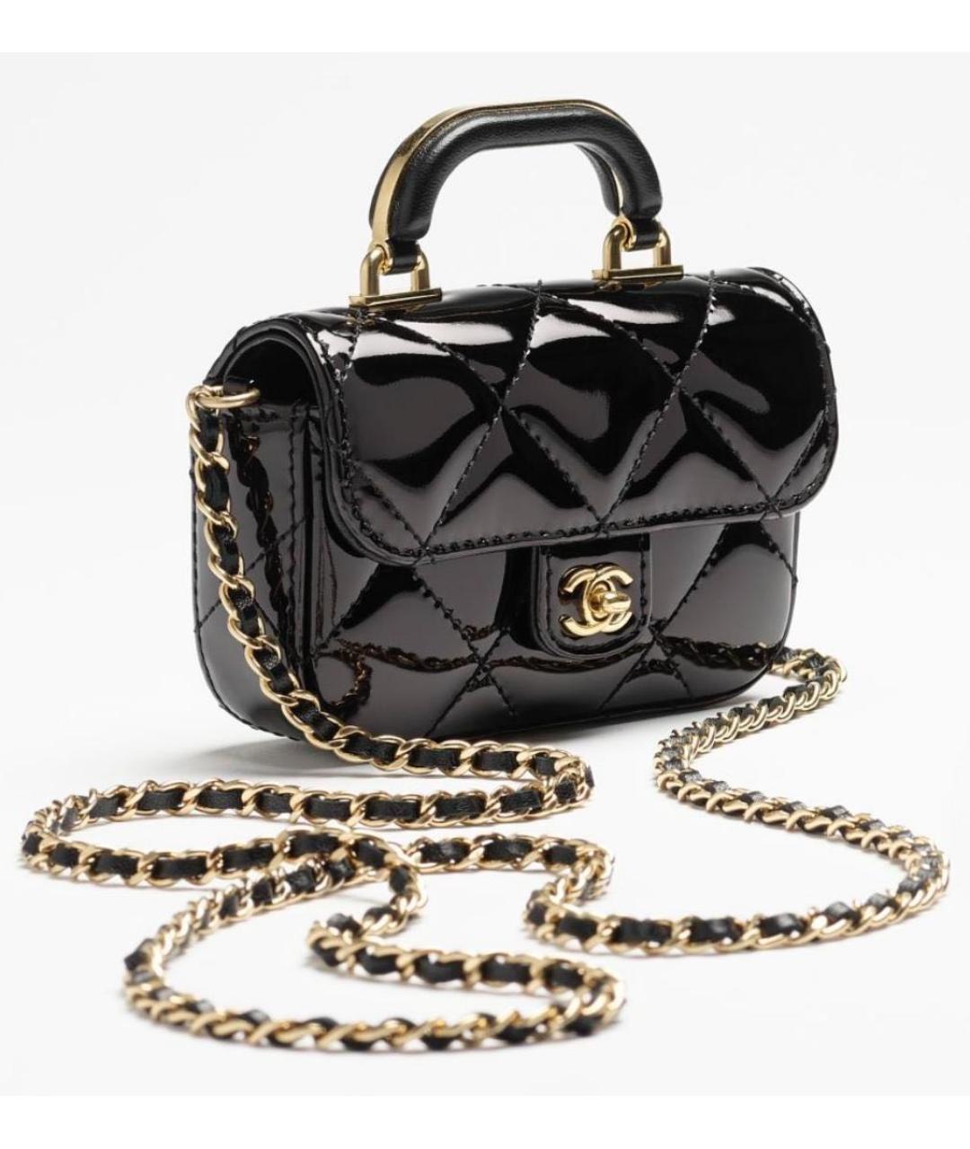 CHANEL Черная сумка через плечо из лакированной кожи, фото 4