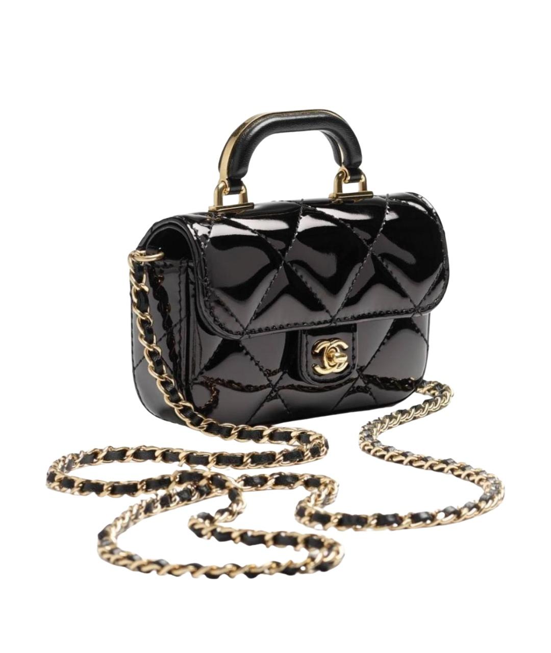 CHANEL Черная сумка через плечо из лакированной кожи, фото 1