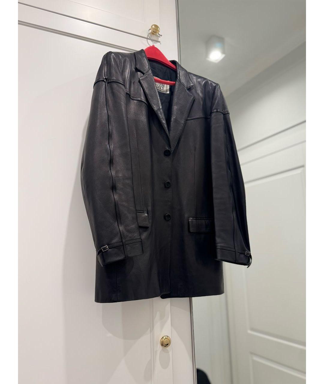 VERSACE Черный кожаный пиджак, фото 4