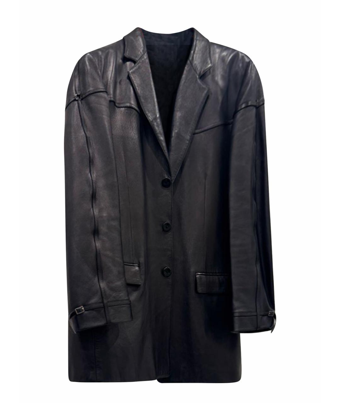 VERSACE Черный кожаный пиджак, фото 1