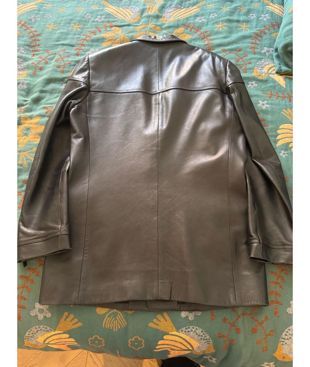 VERSACE Черный кожаный пиджак, фото 2