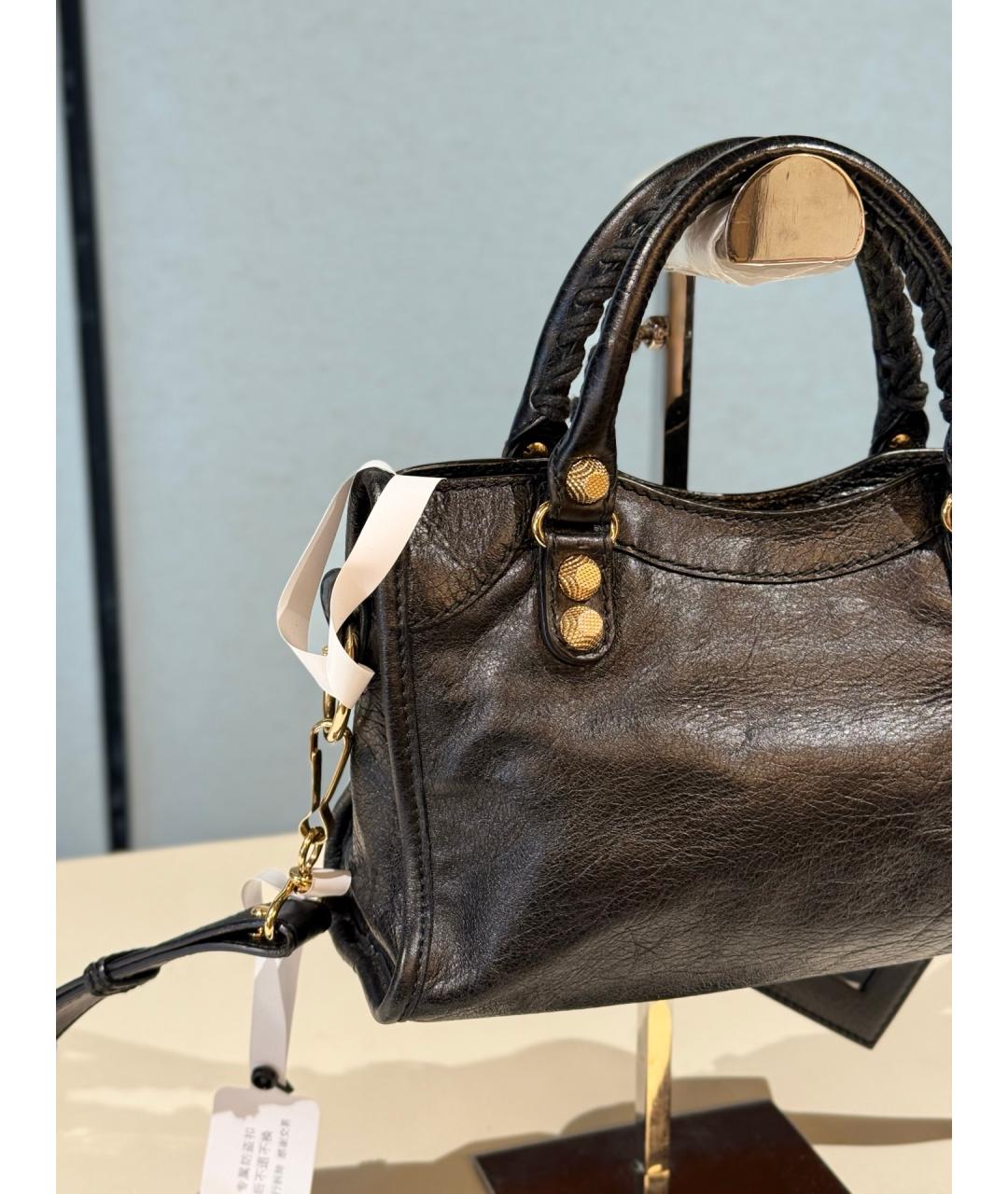 BALENCIAGA Черная кожаная сумка с короткими ручками, фото 6