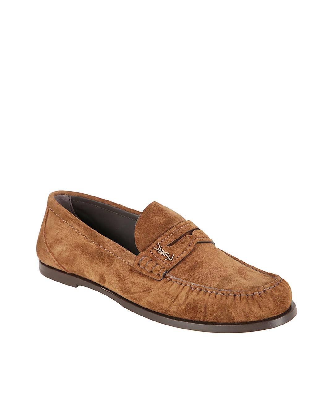 SAINT LAURENT Коричневые замшевые лоферы, фото 2