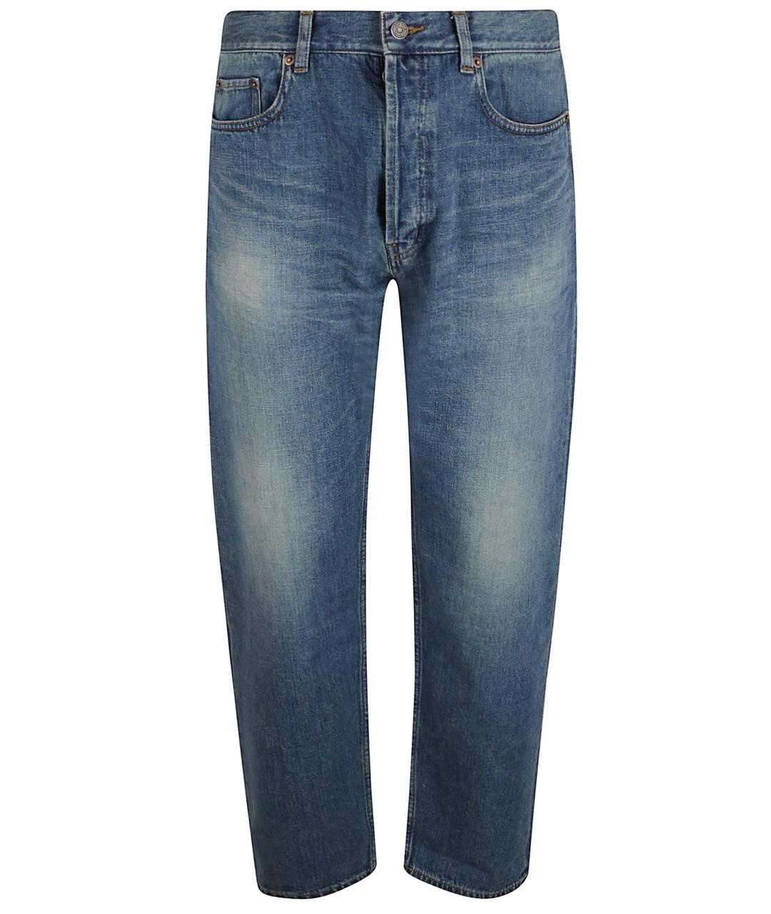 SAINT LAURENT Синие хлопковые прямые джинсы, фото 1