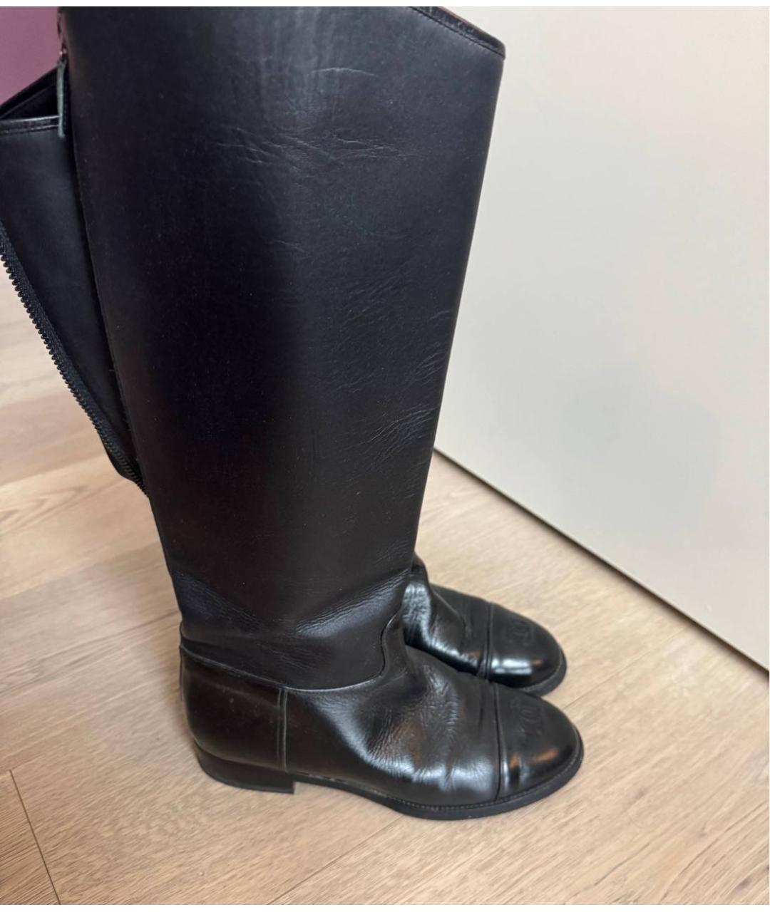 CHANEL Черные кожаные сапоги, фото 5