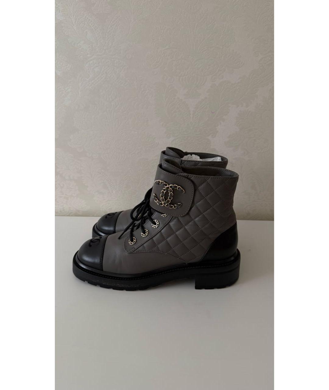 CHANEL Антрацитовые кожаные ботинки, фото 5