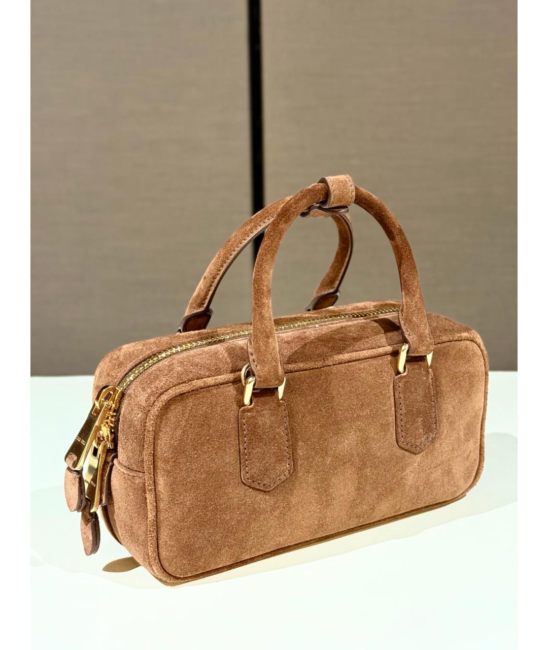 MIU MIU Коричневая замшевая сумка с короткими ручками, фото 6