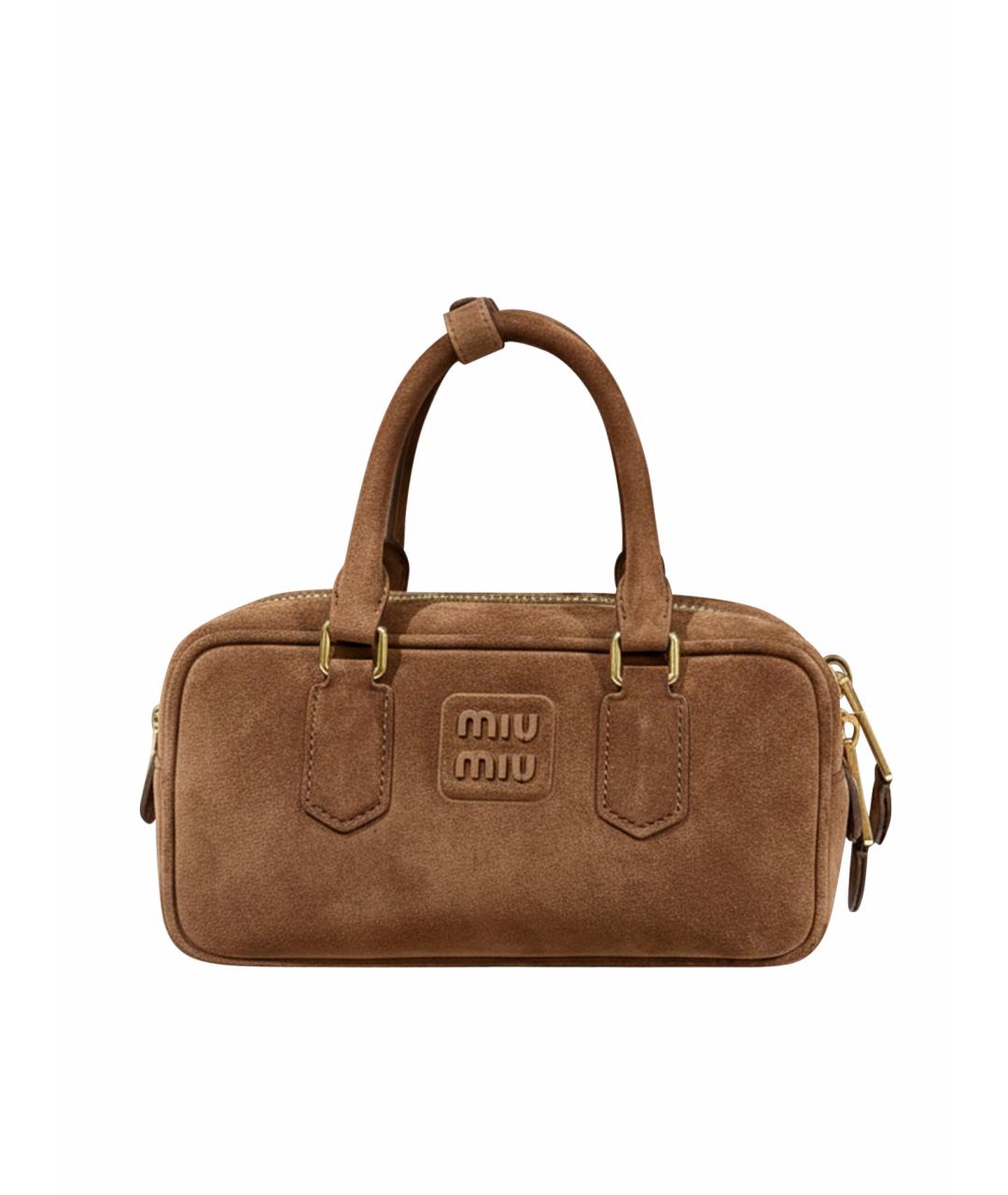 MIU MIU Коричневая замшевая сумка с короткими ручками, фото 1