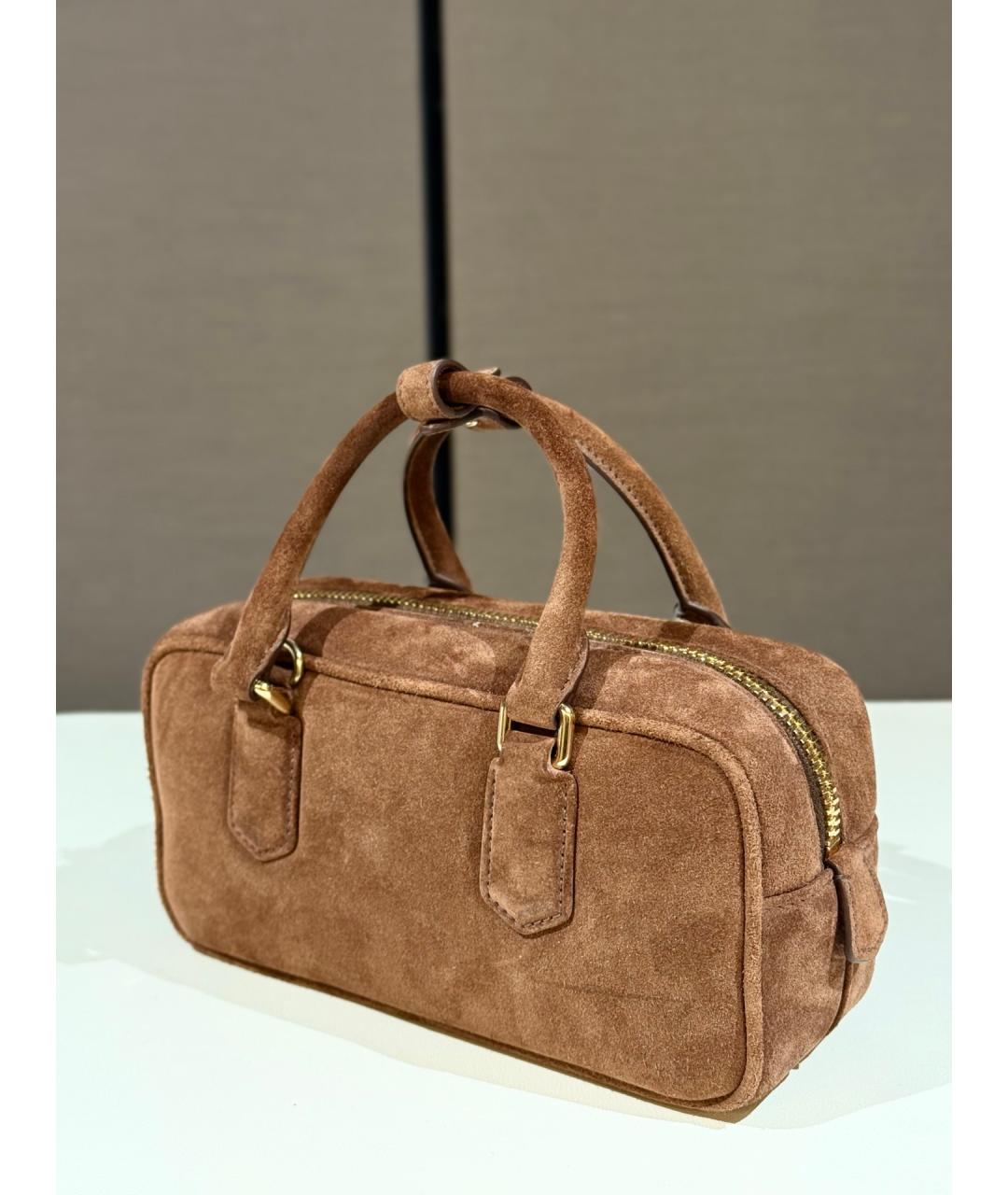 MIU MIU Коричневая замшевая сумка с короткими ручками, фото 7