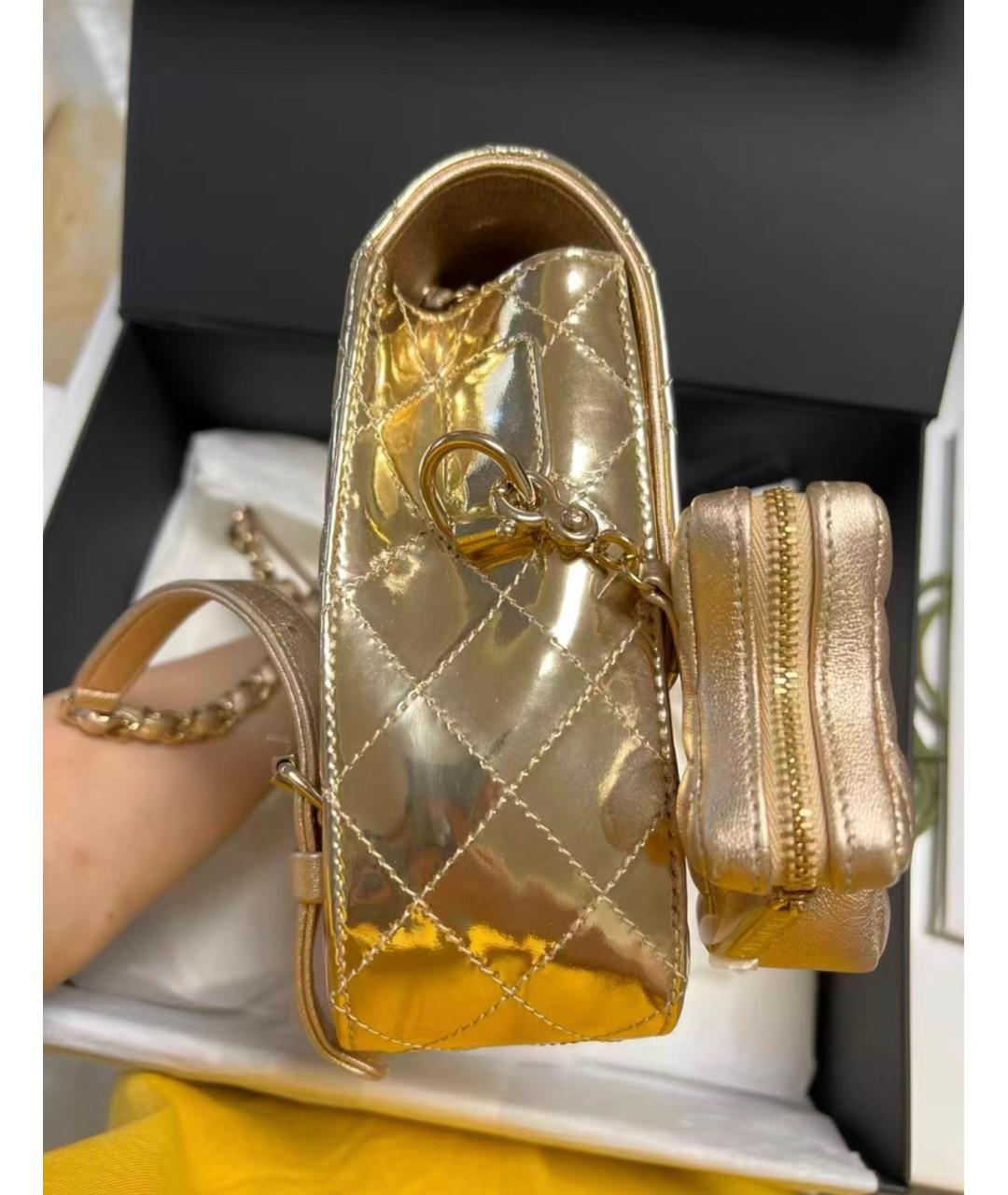 CHANEL Золотая кожаная сумка через плечо, фото 5