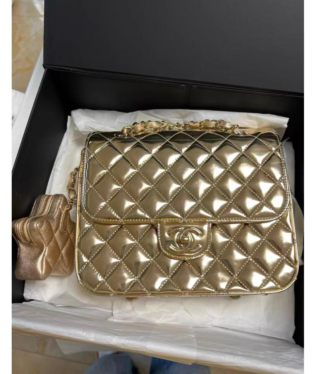 CHANEL Золотая кожаная сумка через плечо, фото 2