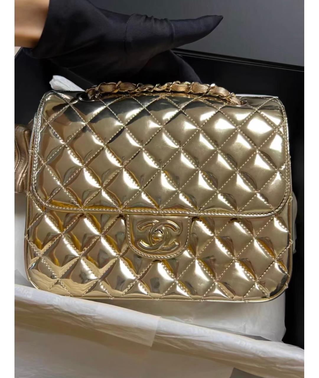 CHANEL Золотая кожаная сумка через плечо, фото 3