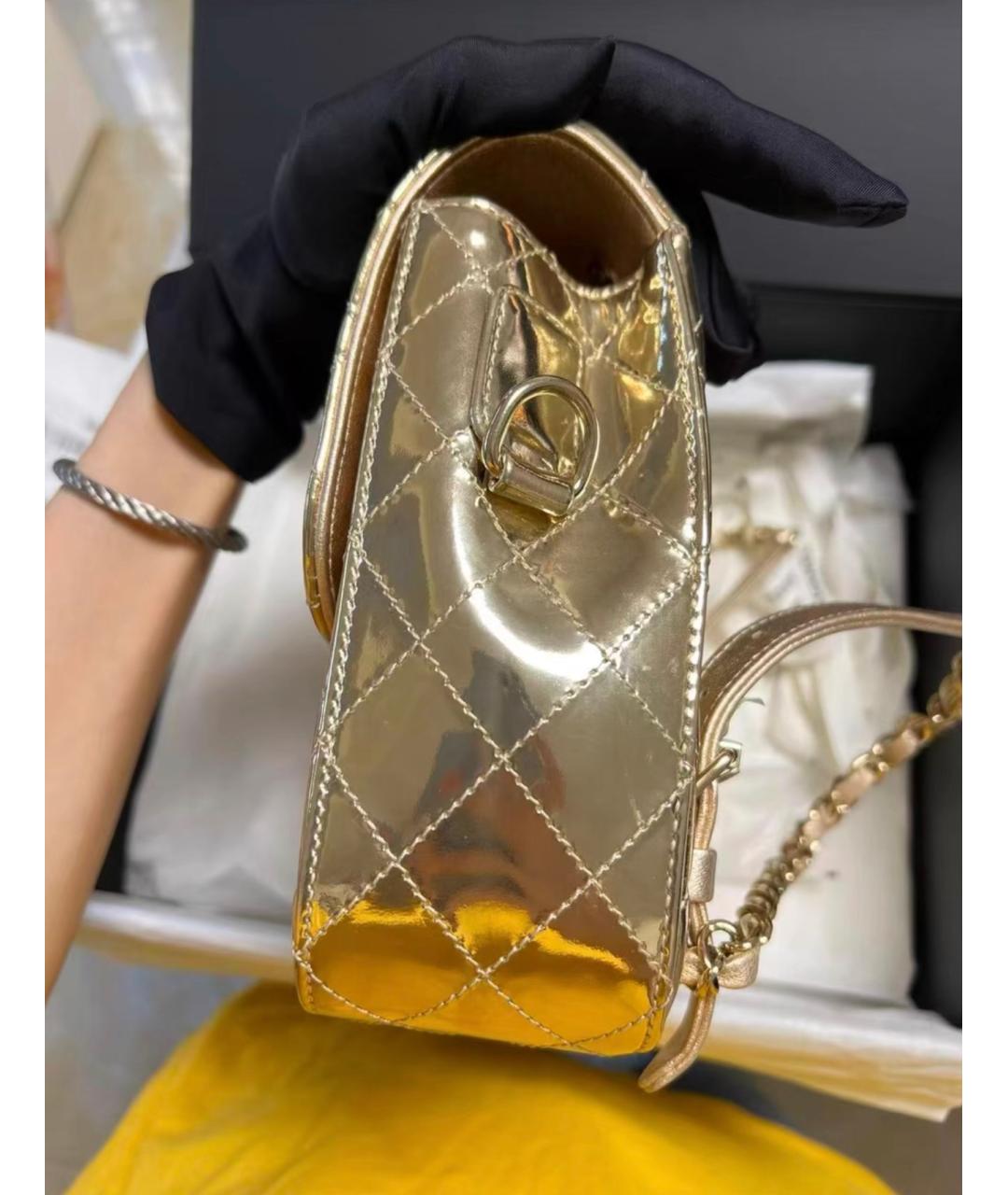 CHANEL Золотая кожаная сумка через плечо, фото 6