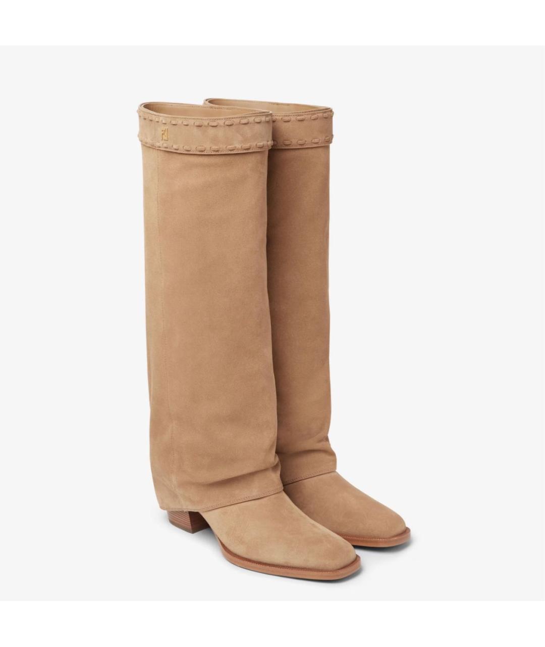 FENDI Бежевые замшевые сапоги, фото 4