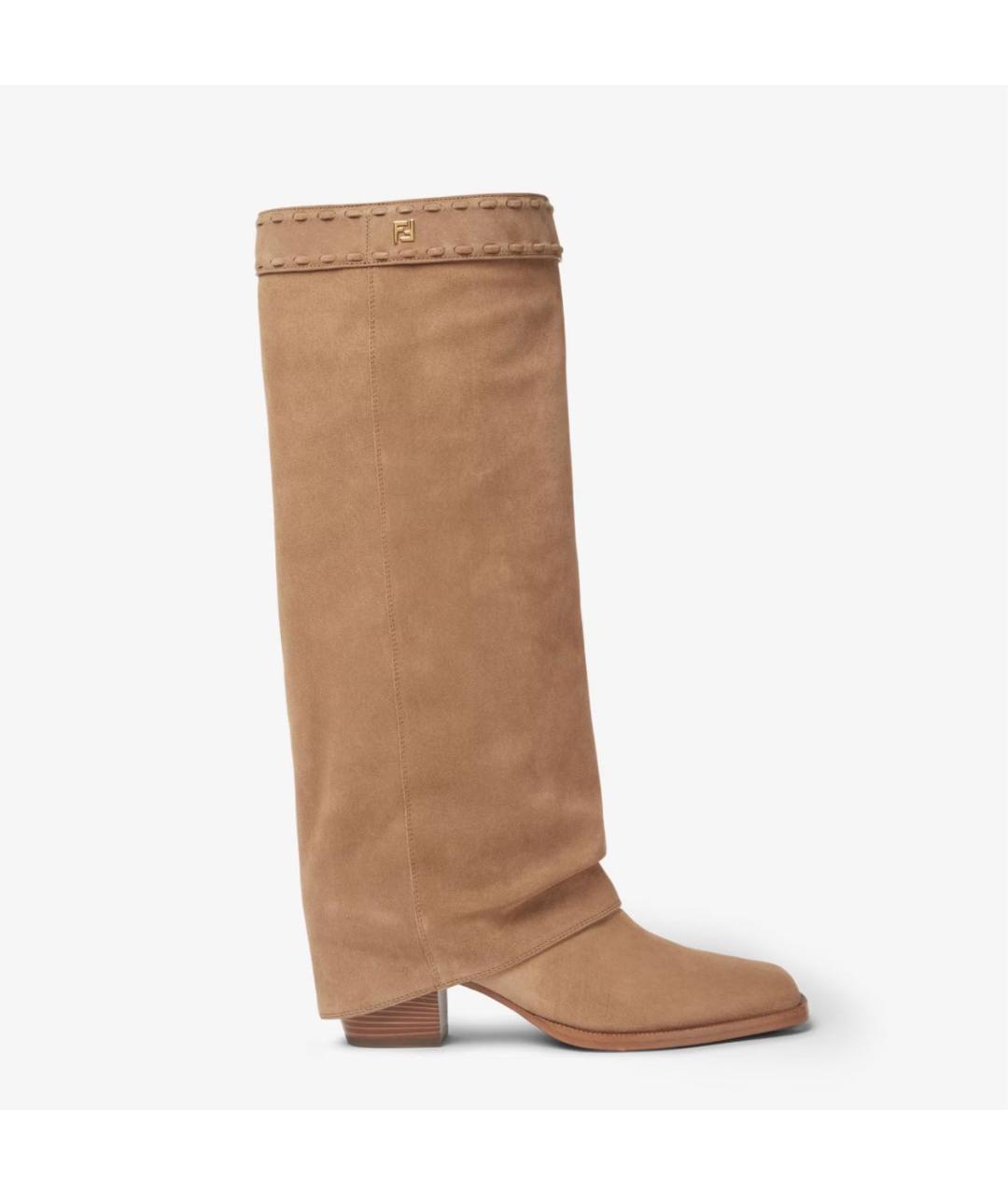 FENDI Бежевые замшевые сапоги, фото 5