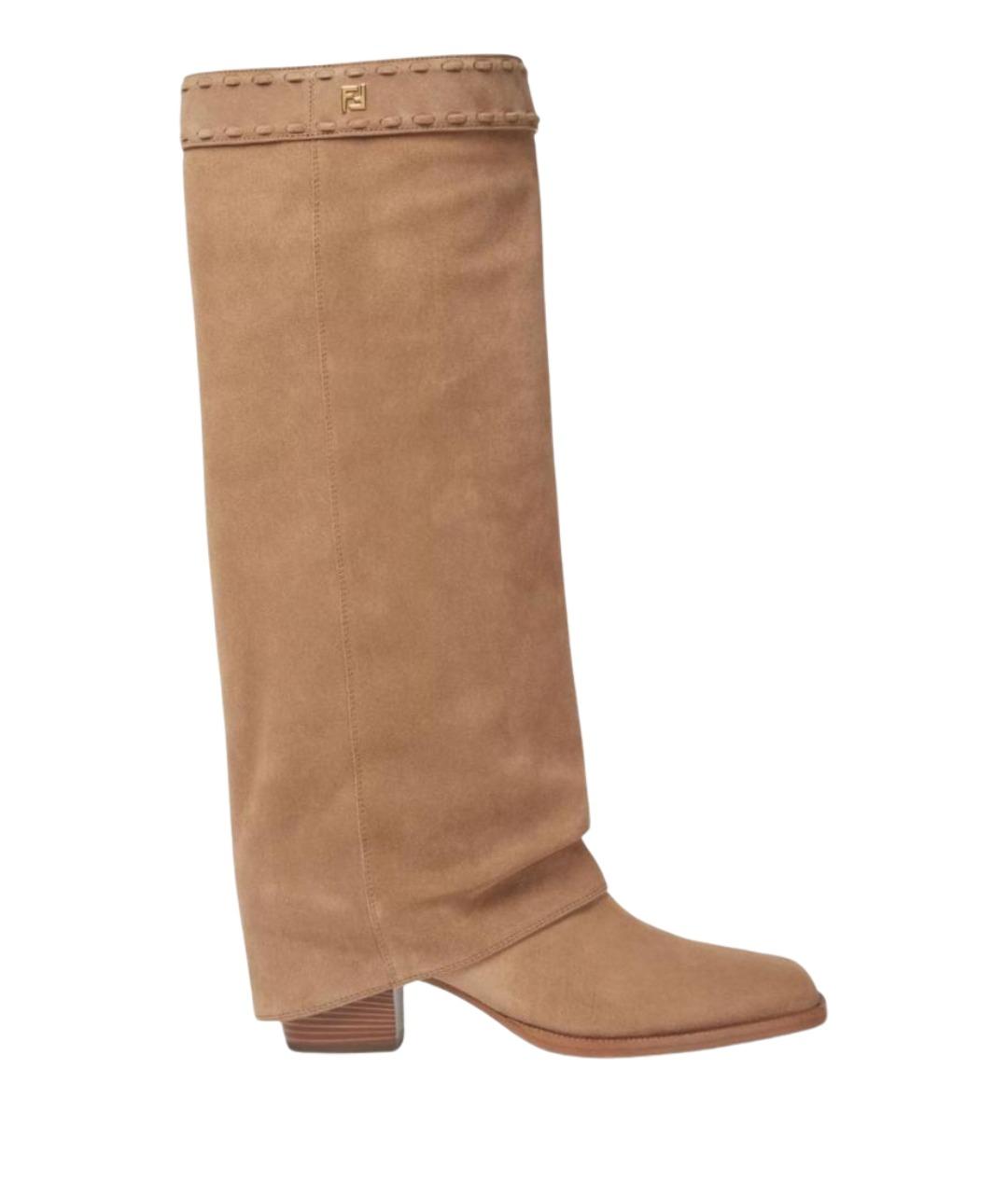 FENDI Бежевые замшевые сапоги, фото 1