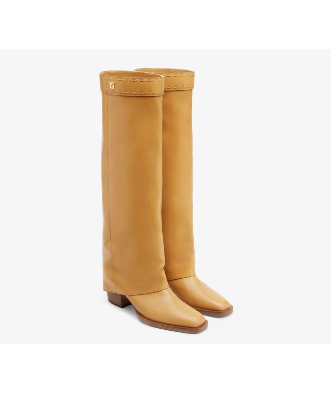 FENDI Бежевые кожаные сапоги, фото 4