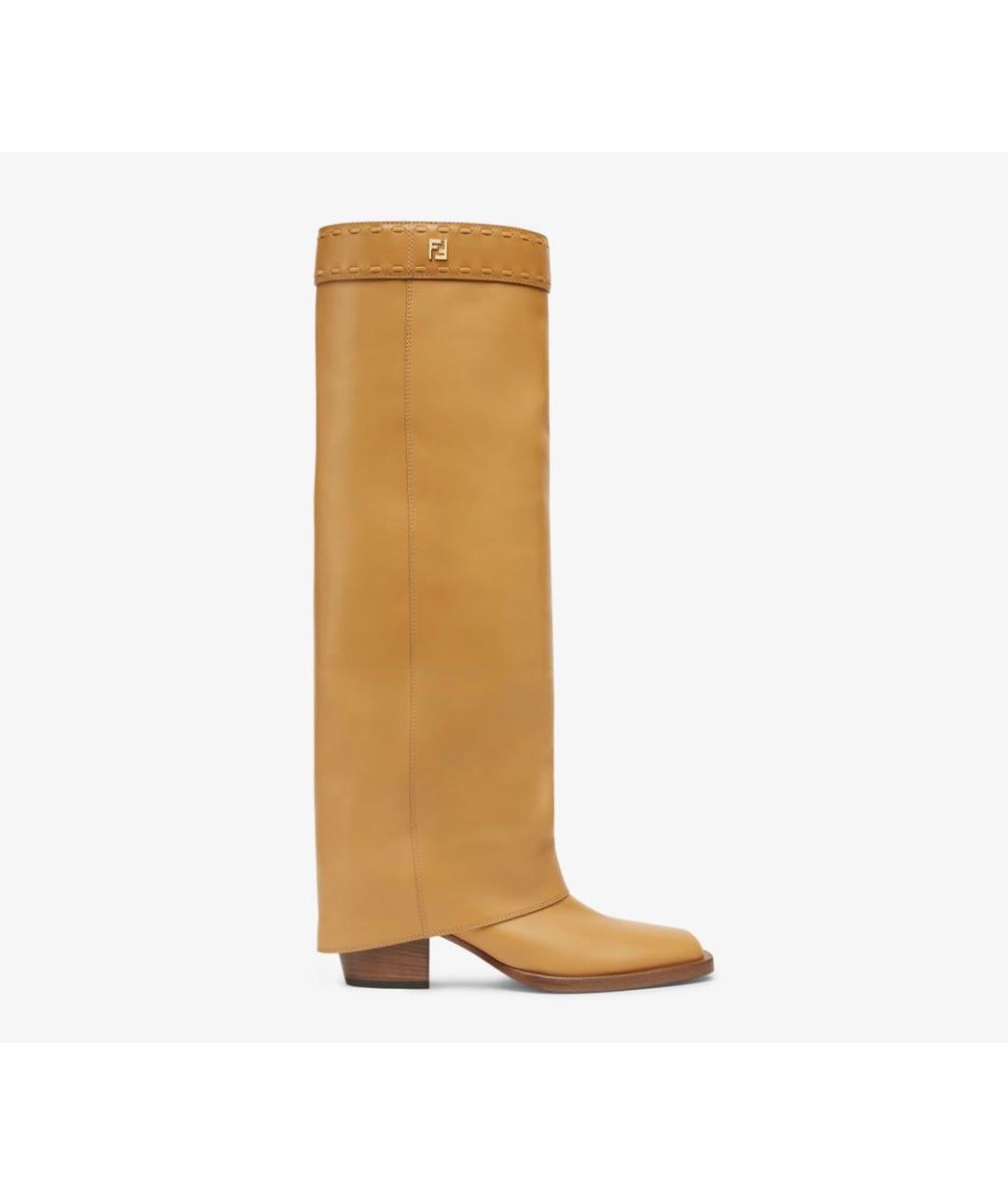 FENDI Бежевые кожаные сапоги, фото 5