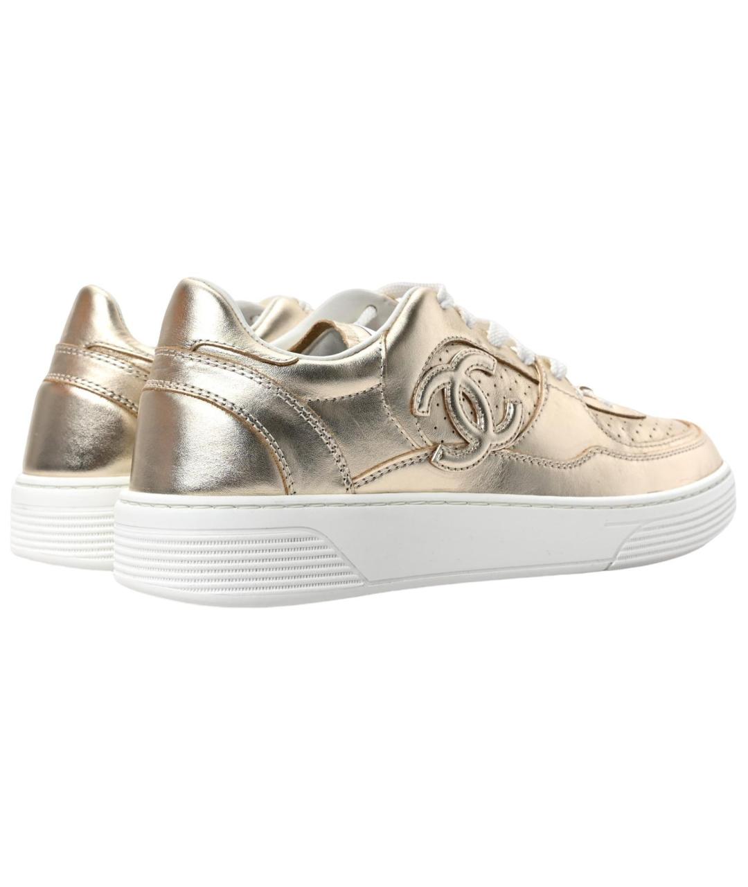 CHANEL Золотые кожаные кроссовки, фото 4