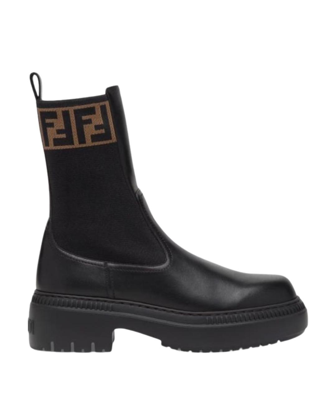 FENDI Черные кожаные ботинки, фото 1