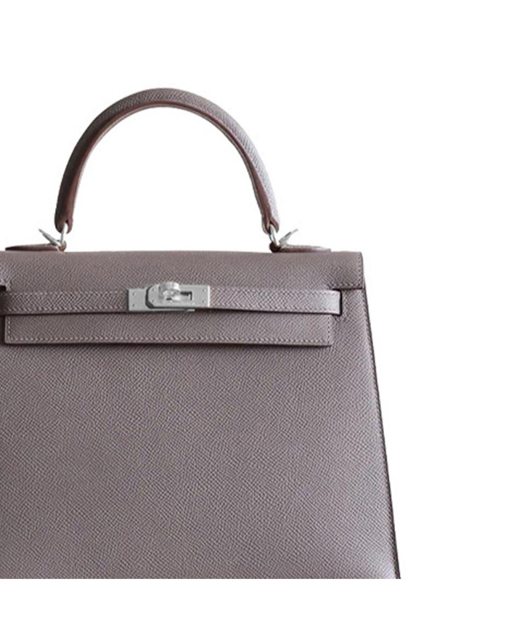HERMES Серая кожаная сумка с короткими ручками, фото 4