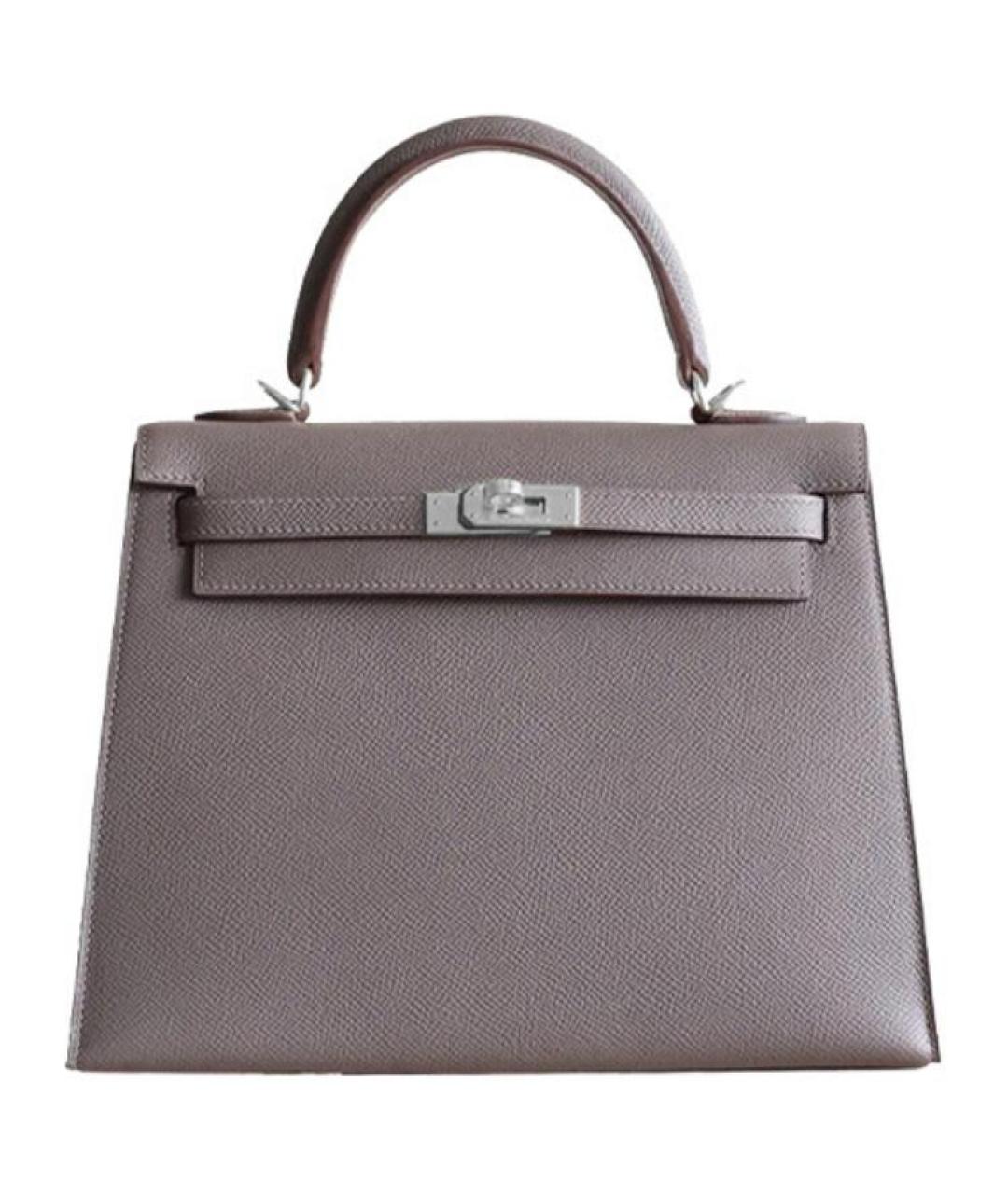 HERMES Серая кожаная сумка с короткими ручками, фото 1