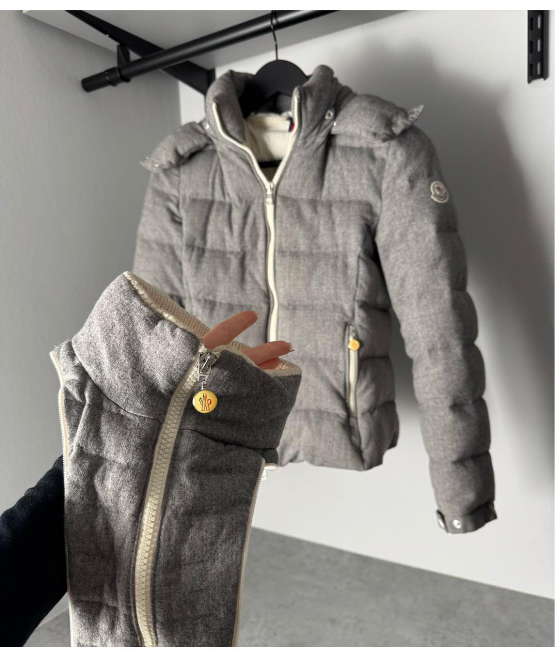 MONCLER Серый шерстяной пуховик, фото 8