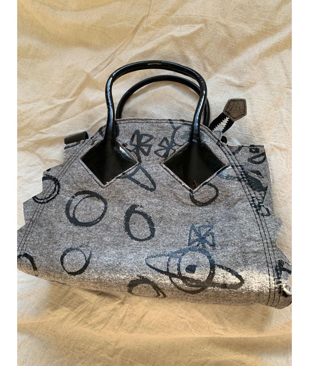 VIVIENNE WESTWOOD Серая шерстяная сумка с короткими ручками, фото 3
