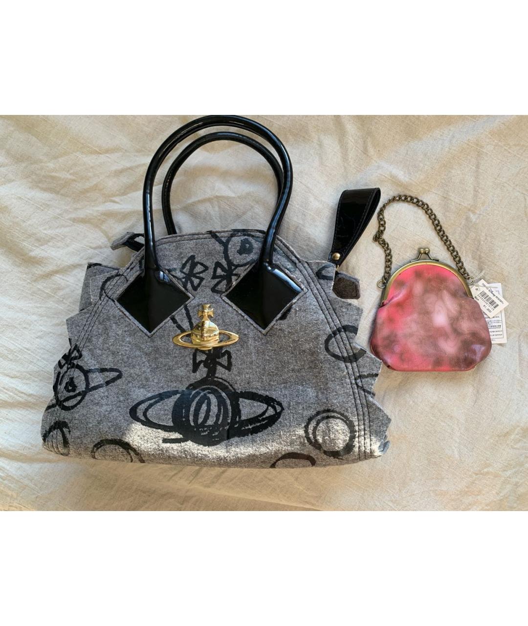 VIVIENNE WESTWOOD Серая шерстяная сумка с короткими ручками, фото 2