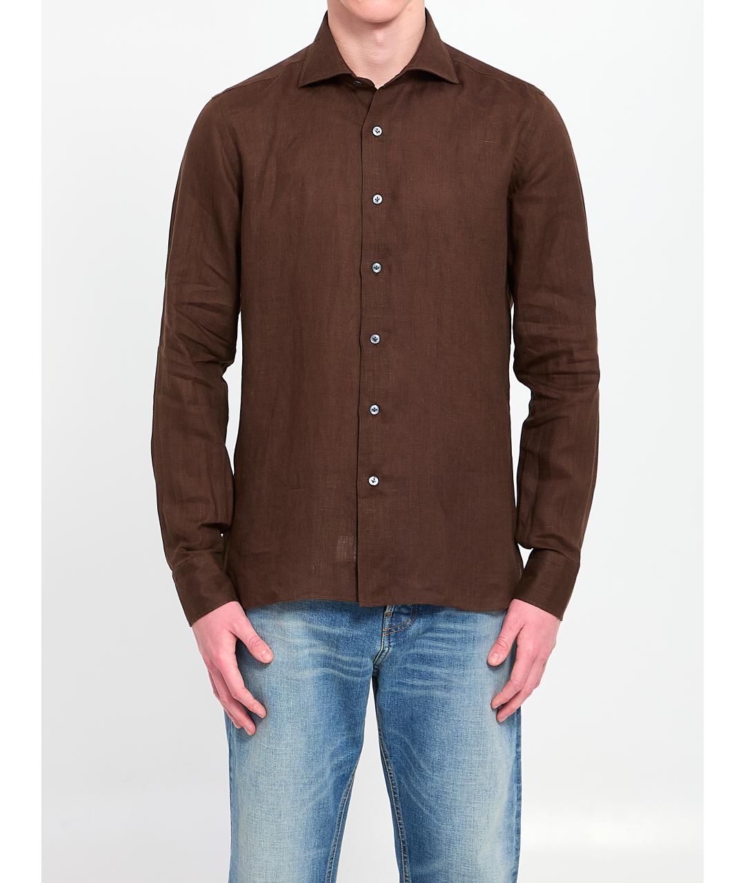 BORRIELLO Коричневая льняная кэжуал рубашка, фото 5
