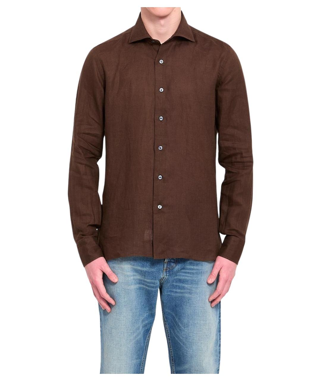 BORRIELLO Коричневая льняная кэжуал рубашка, фото 1