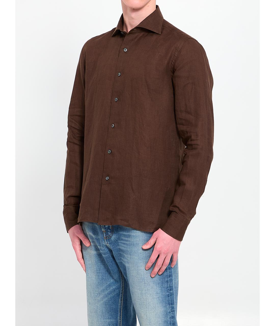 BORRIELLO Коричневая льняная кэжуал рубашка, фото 2