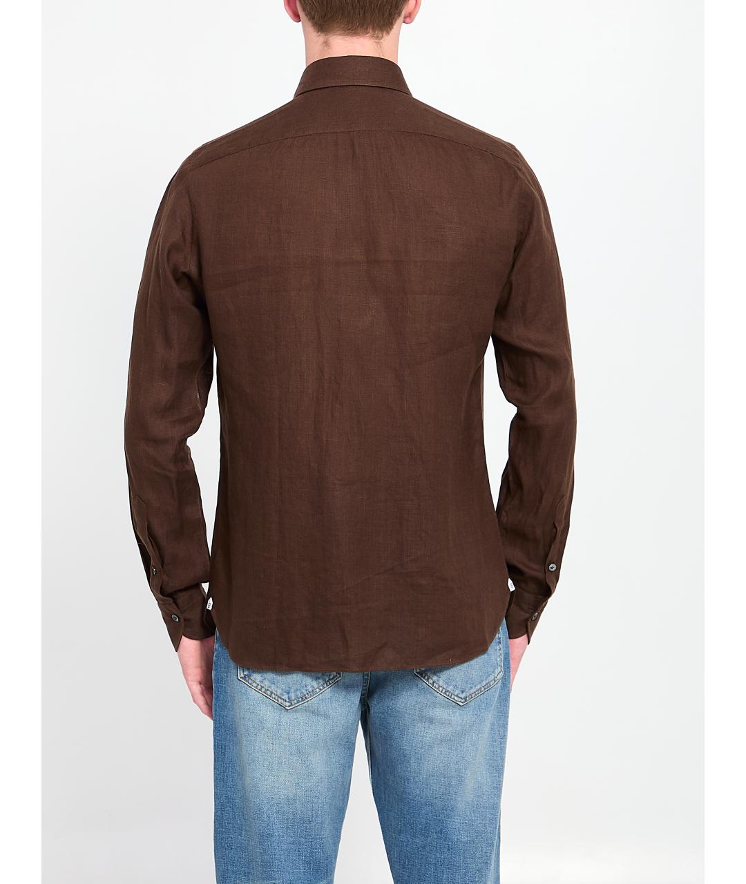 BORRIELLO Коричневая льняная кэжуал рубашка, фото 4