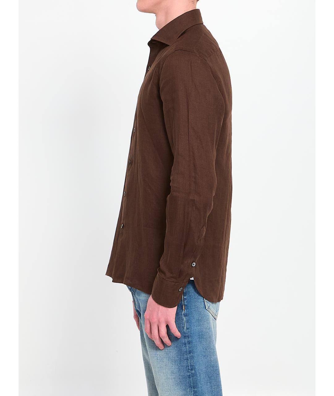 BORRIELLO Коричневая льняная кэжуал рубашка, фото 3