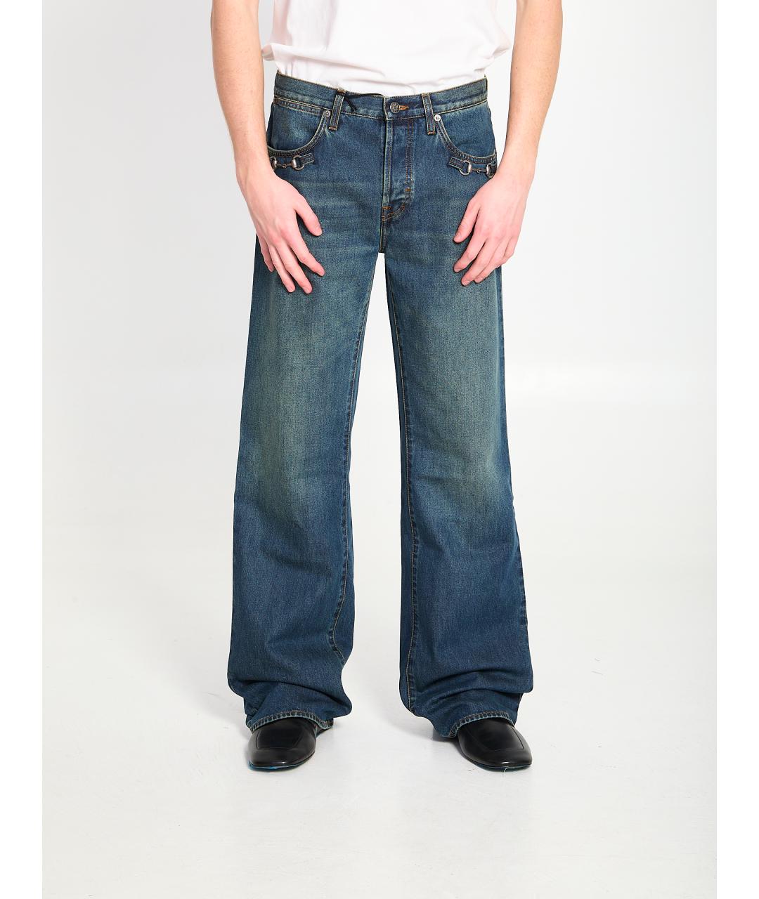 GUCCI Синие хлопковые прямые джинсы, фото 5