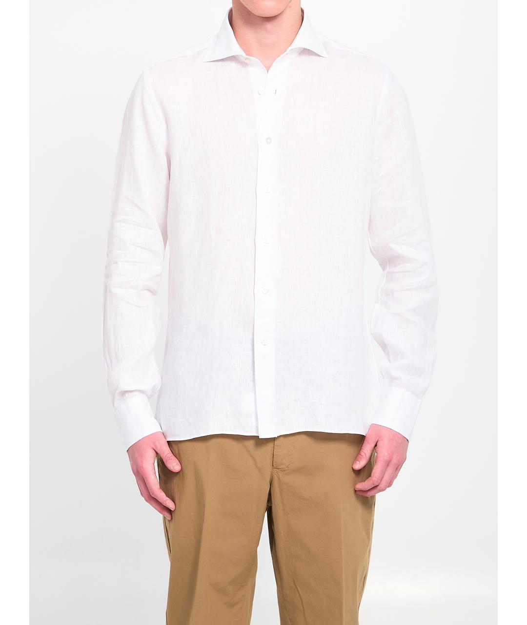 BORRIELLO Белая льняная кэжуал рубашка, фото 5