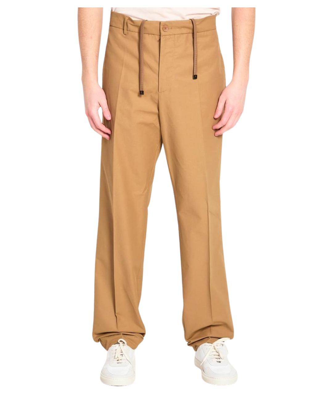 MONCLER Коричневые хлопковые повседневные брюки, фото 1