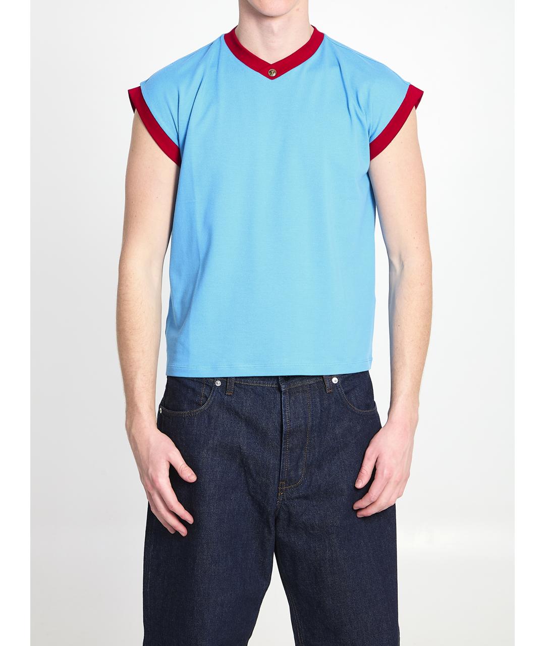 VERSACE Голубая хлопковая футболка, фото 5