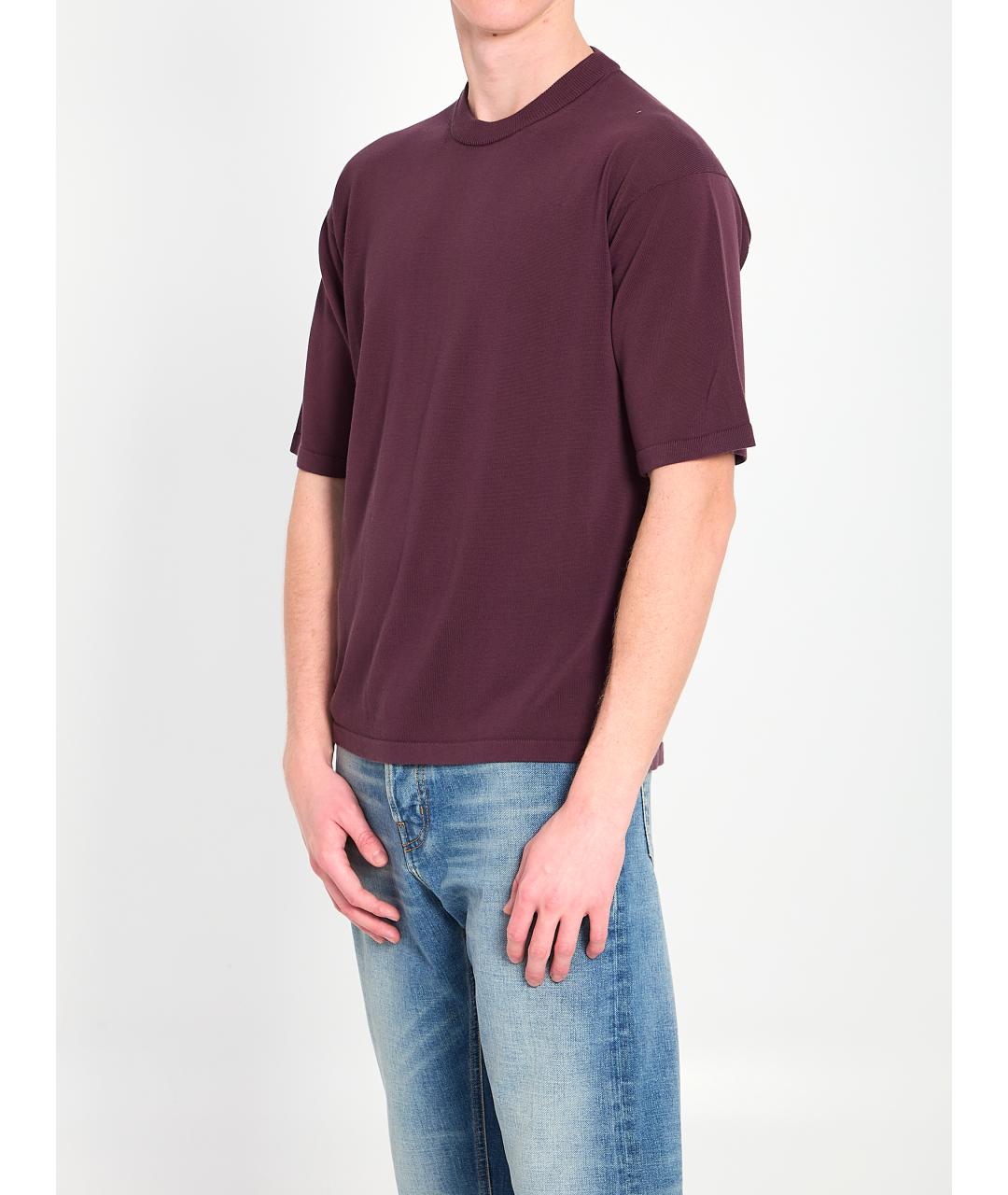 ROBERTO COLLINA Бордовая хлопковая футболка, фото 2